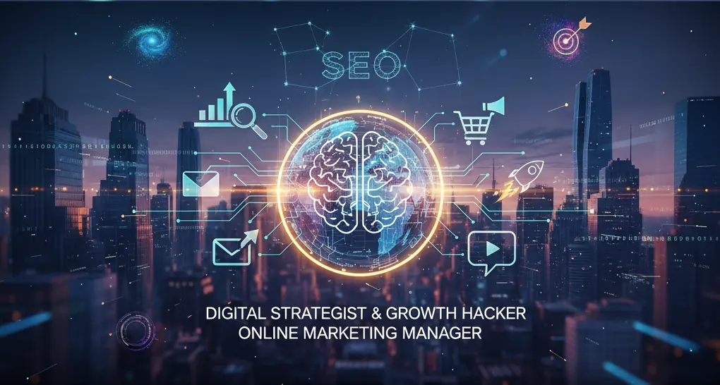 Performance Marketing Optimierung - Eine Mann der Web-Symbole ums sich herum navigiert